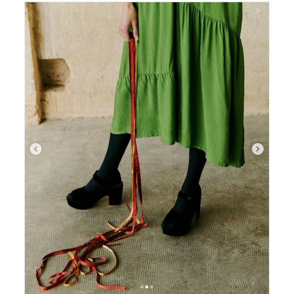 Toast Tiered Crinkle Twill Dress Spruce Green Midi Asymmetric Oversized Medium - Picture 4 of 14